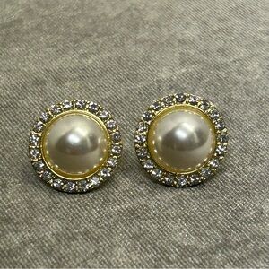 Faux Pearl rhinestone halo stud earrings vintage style